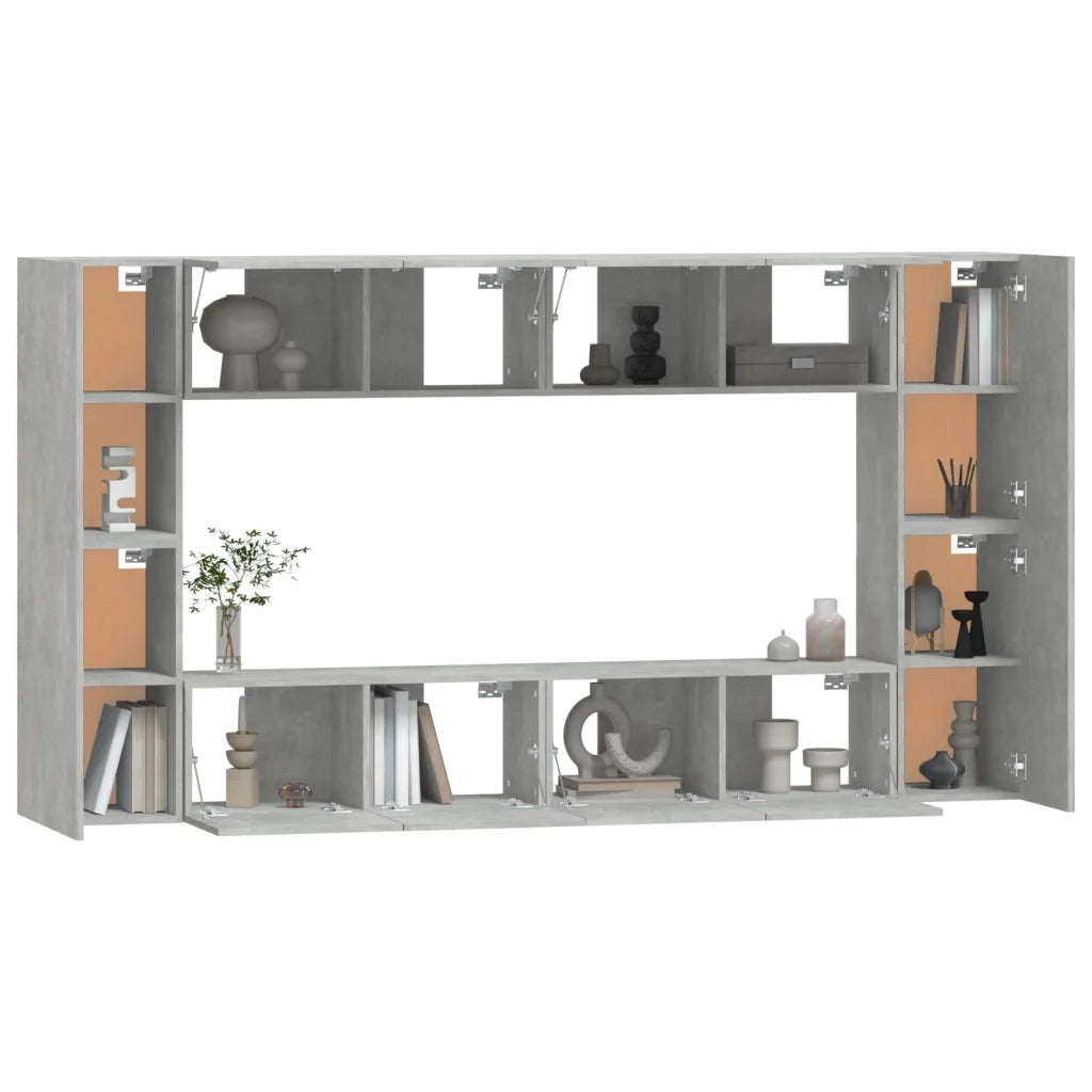Set Mobili Porta TV 8pz Grigio Cemento in Legno Multistrato 3114289