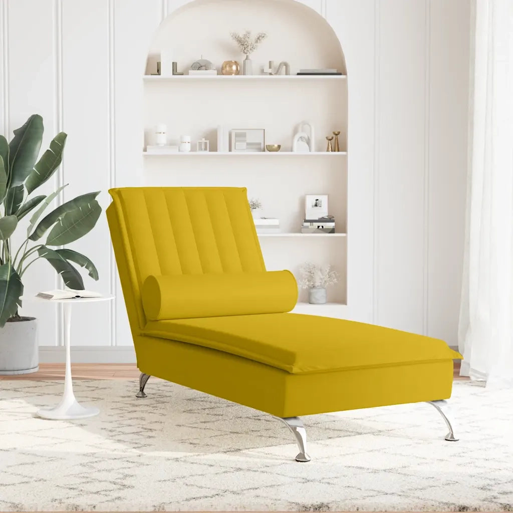 Chaise Longue Massaggi con Cuscino a Rullo Giallo in Velluto CFW6371533