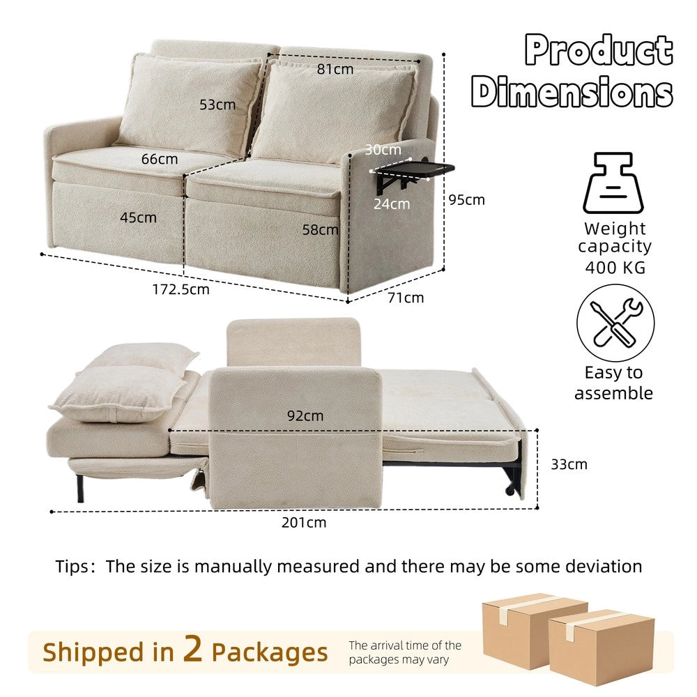 Divano Letto con Contenitore ¨C MINIMAL ¨C Chenille, Beige, Schienale Regolabile 5 Posizioni, USB