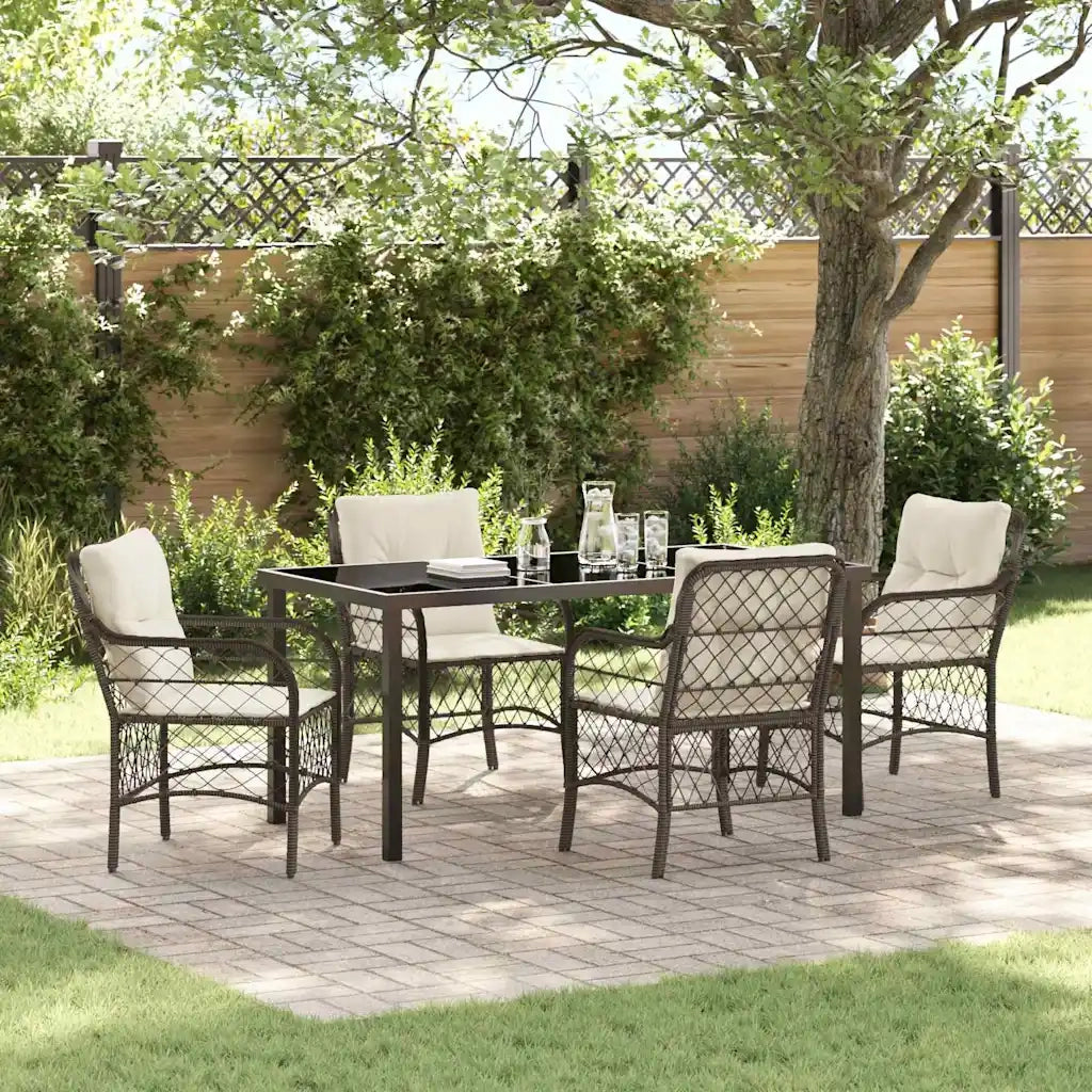 Set da Pranzo per Giardino con cuscino 5 pcs Marrone polyrattan 3380214