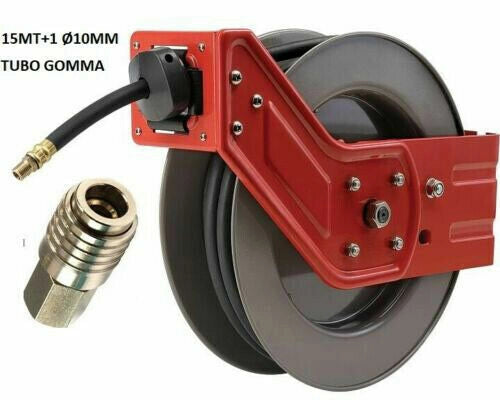 ROTOLATORE AVVOLGI TUBO TUBO GOMMA ARIA COMPRESSA PROLUNGA AUTOMATICO 15 METRI