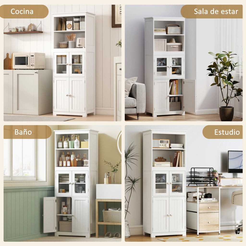 Armadio da Cucina con 4 Ante e Ripiani Aperti ¨C Zephmum ¨C Bianco 60x30x162 cm