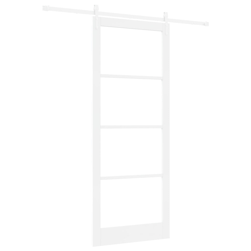 Porta Scorrevole  con Set di Ferramenta Bianca 93x232 cm Legno Massello Pino