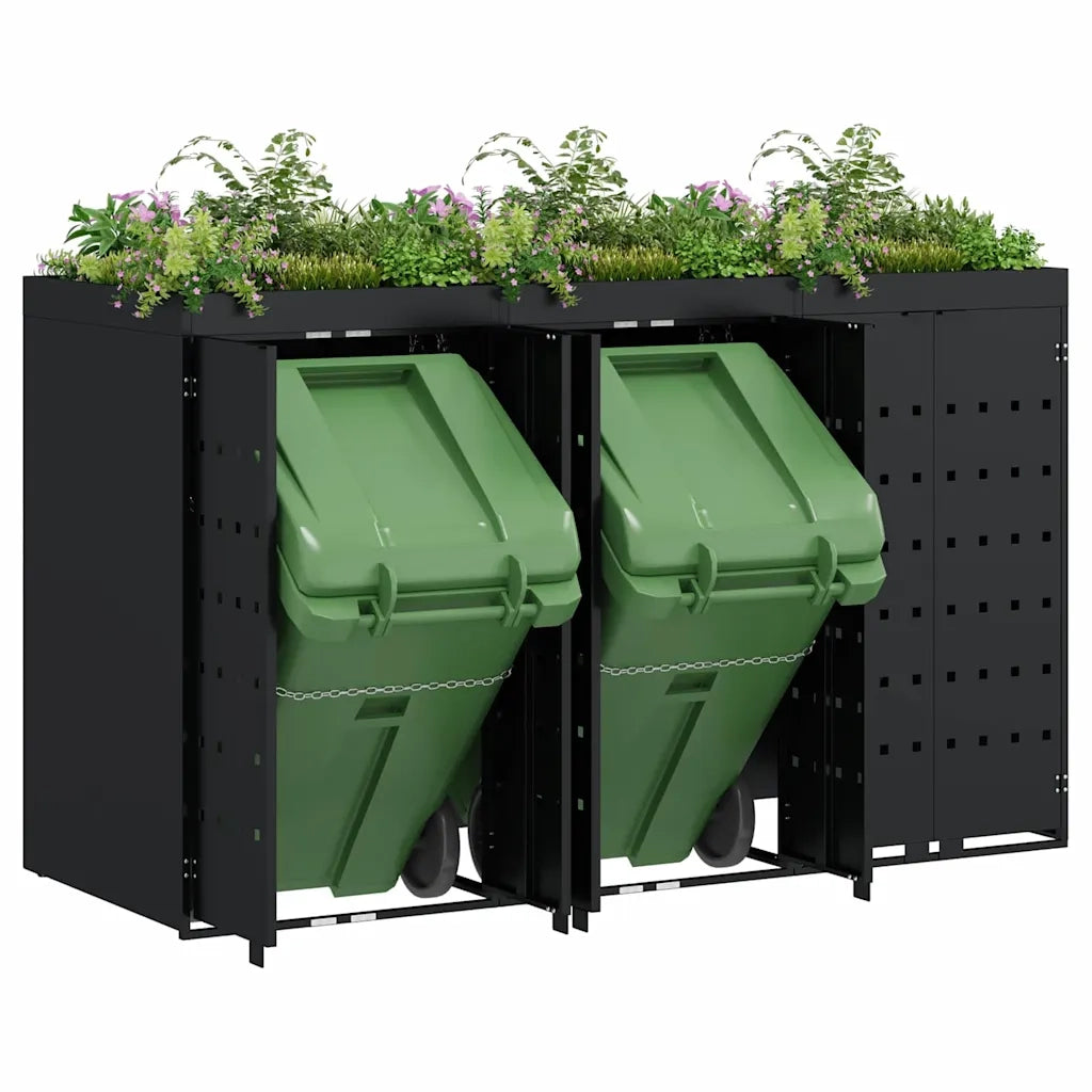 Contenitore per Rifiuti per 3 Bidoni Nero 204 x 77,5 x 121,5 cm