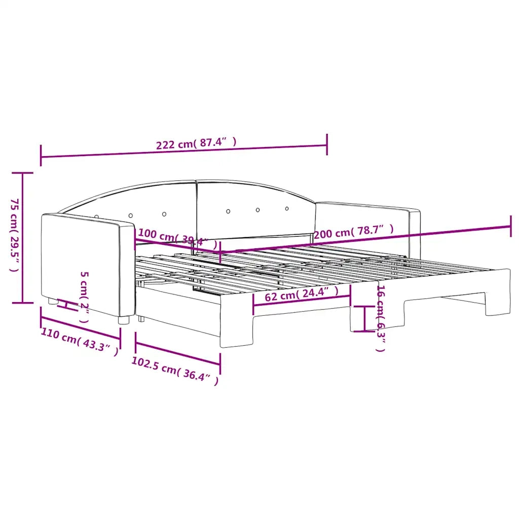 Divano Letto con Letto Estraibile-Sofa Letto-Daybed Grigio Scuro 100x200 Velluto 265325
