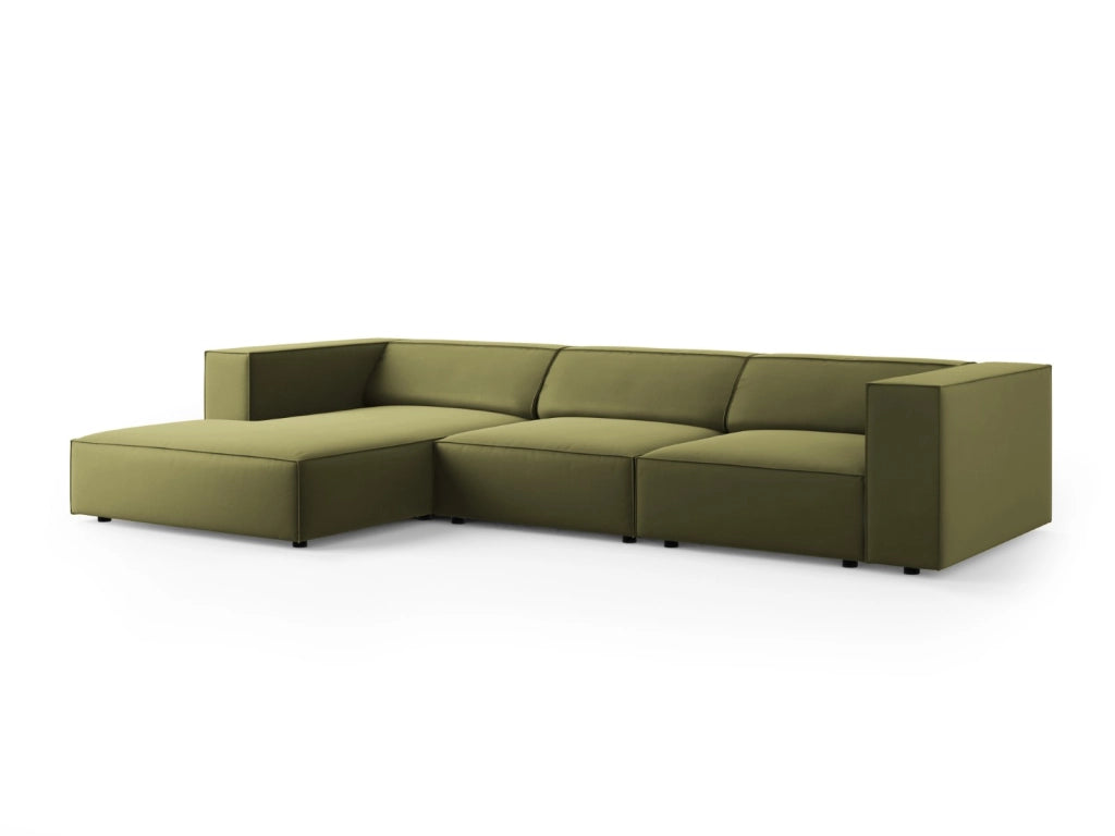 Cosmopolitan Design - Divano angolare sinistro "Arendal" 4 posti in velluto verde chiaro 