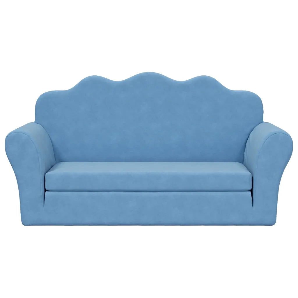 vidaXL Divano Letto per Bambini a 2 Posti Blu in Morbido Peluche
