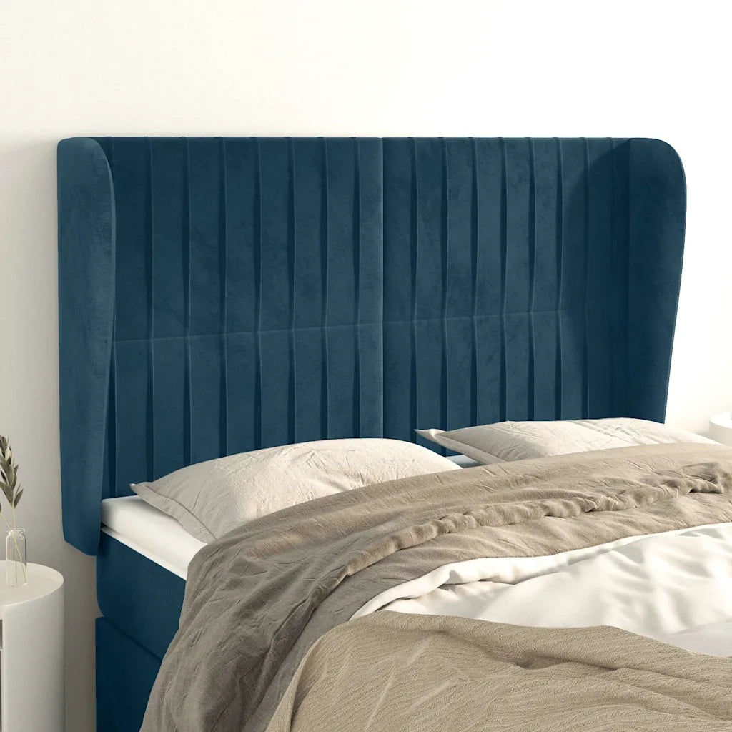 Testiera | Testata ad Orecchio Blu Scuro 147x23x118/128cm in Velluto