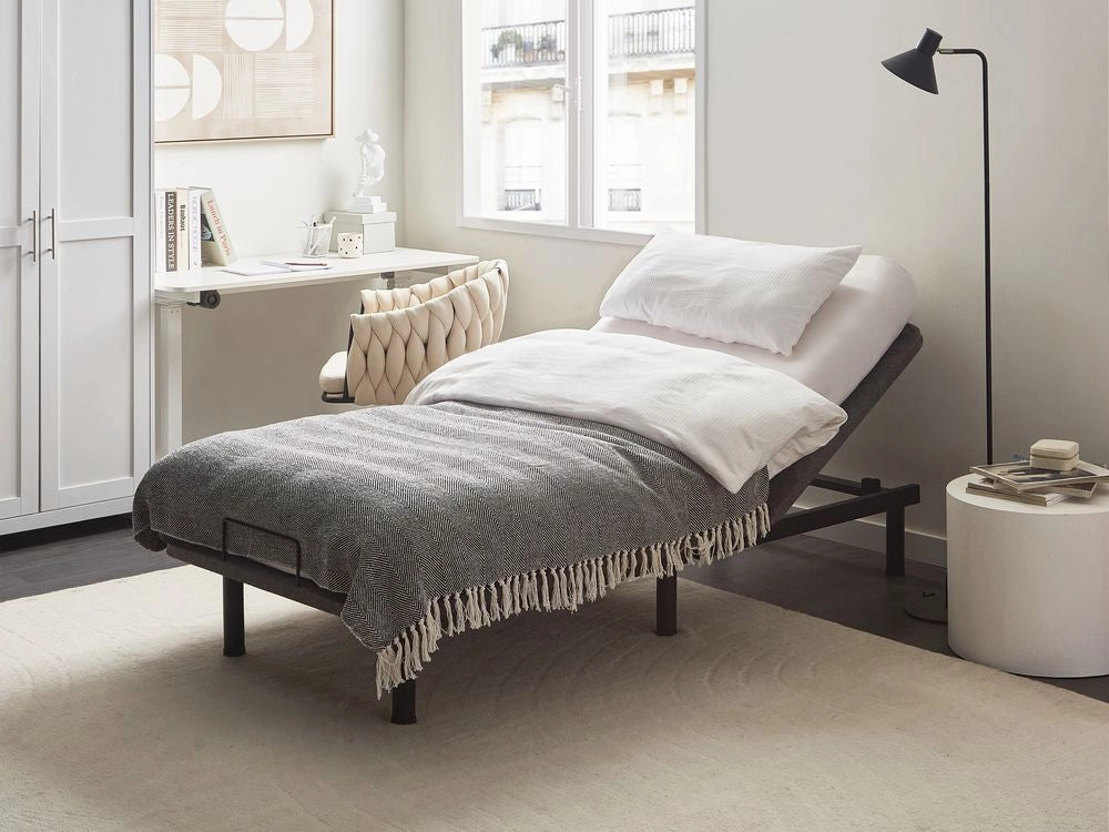 Base letto elettrica regolabile in poliestere grigio 90 x 200 cm con gambe in metallo