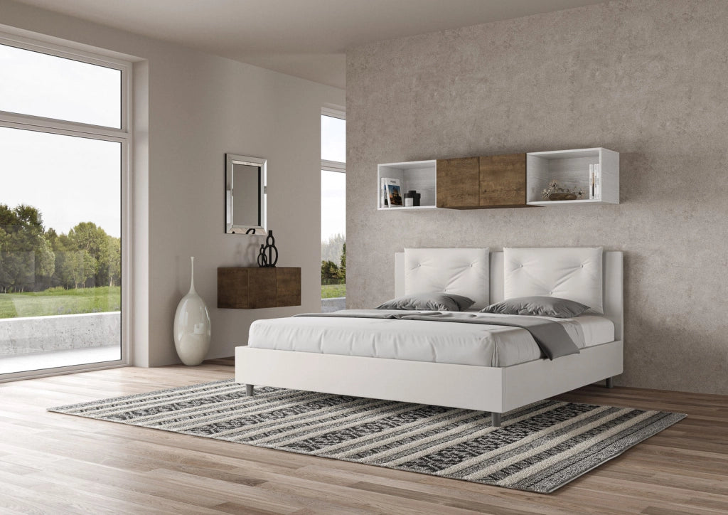 Letto Matrimoniale Large 180x200 cm con Rete e Contenitore Appia Bianco