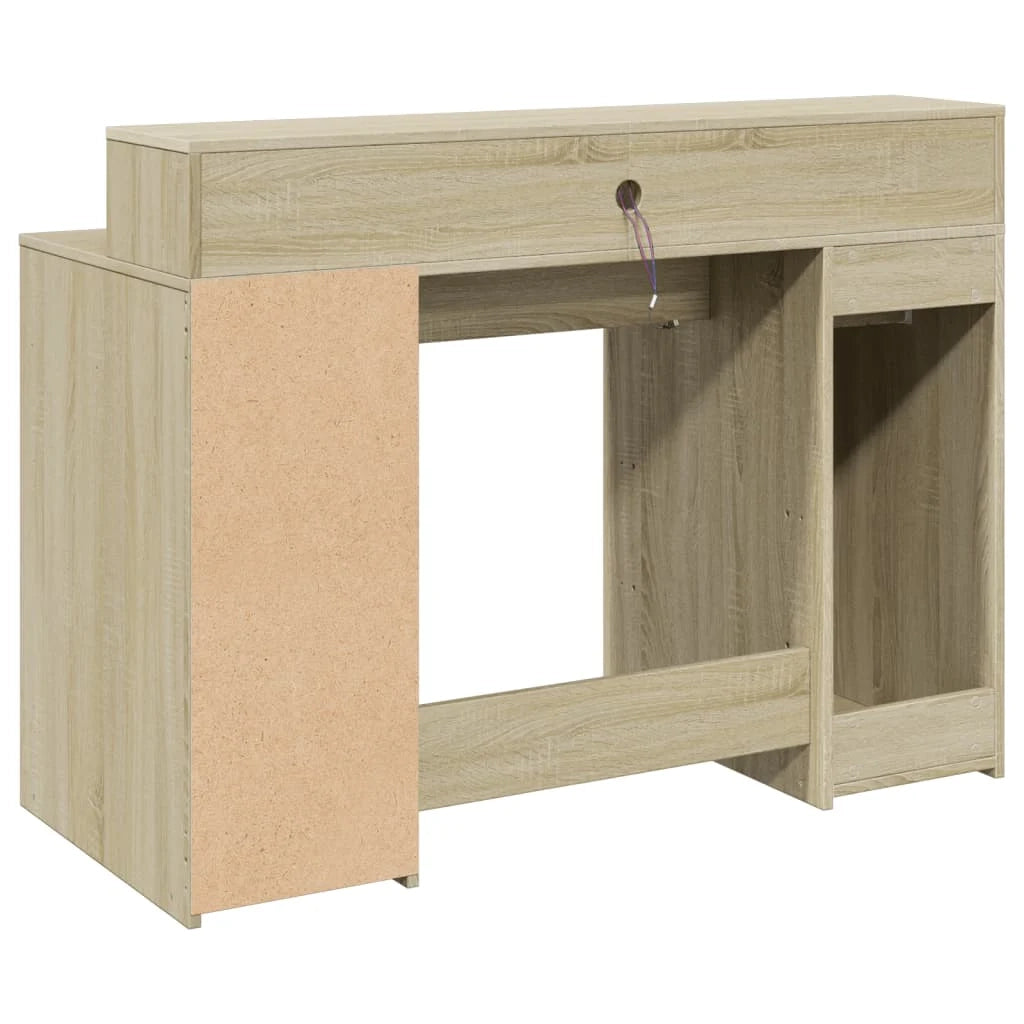 Scrivania tavolo postazione di lavoro mobile per computer scrivania da studio con luci a LED legno ingegnerizzato rovere Sonoma marrone 02_0023422