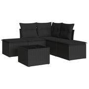 Set Divano da Giardino 6 pz | Set Salotto da Giardino con Cuscini Nero in Polyrattan