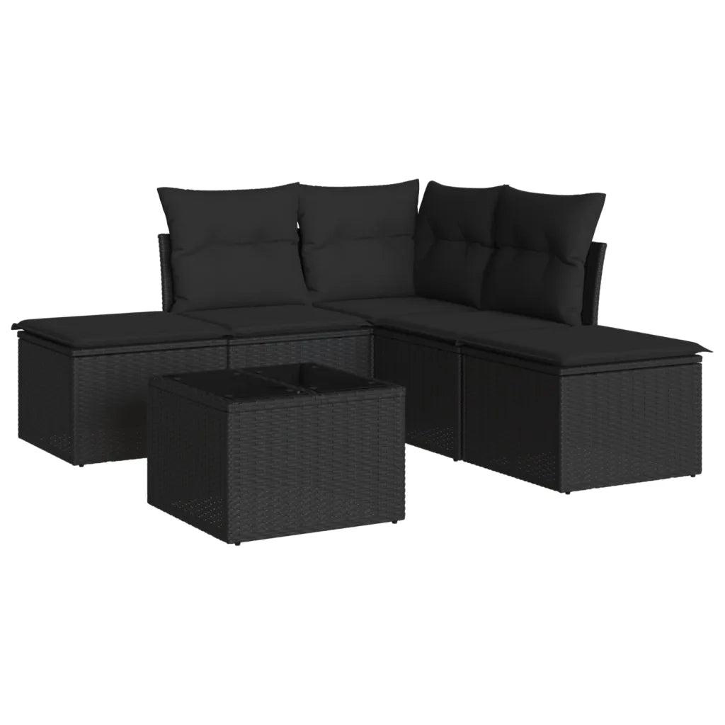 Set Divano da Giardino 6 pz | Set Salotto da Giardino con Cuscini Nero in Polyrattan