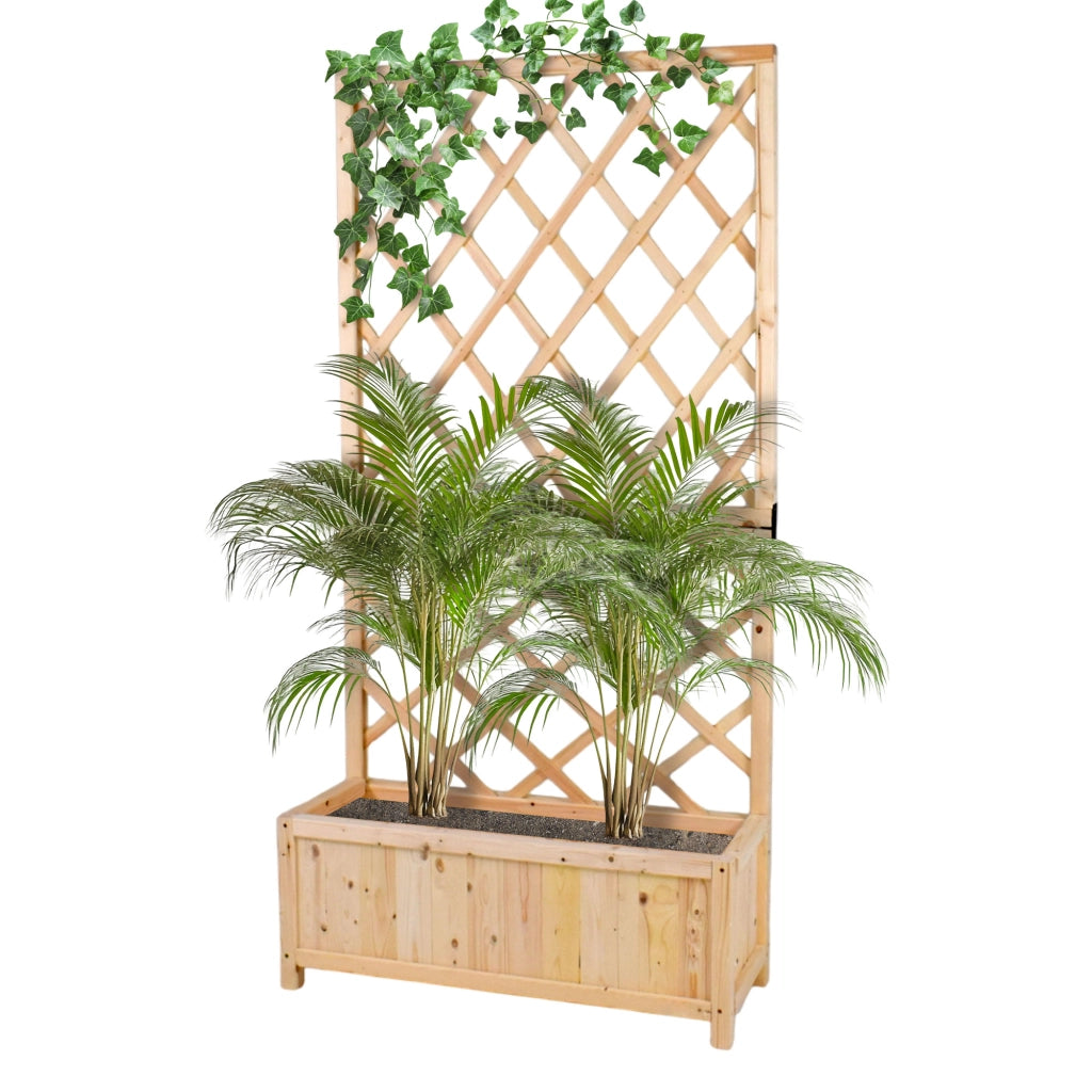 Dorothy - Fioriera in legno di cedro impregnato con spalliera H180 cm - natural oak