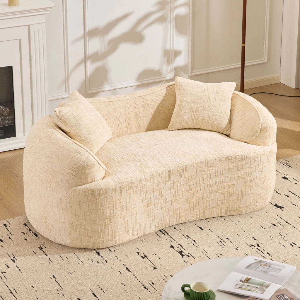 Canapé droit 2 posti curvo con cuscini e supporto ergonomico in schiuma e molle, beige per soggiorno camera e ufficio