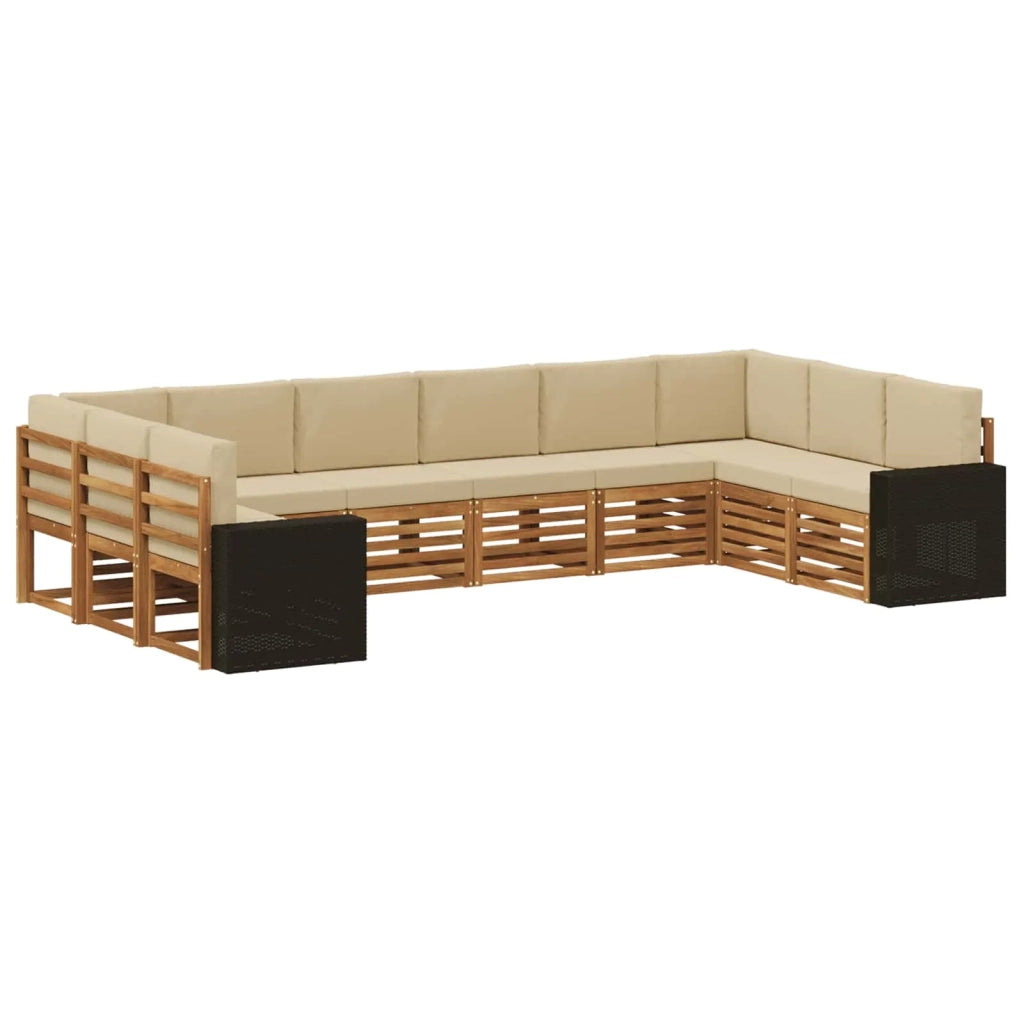 Set di divani da esterno 10 pcs Naturale e Beige Poliestere