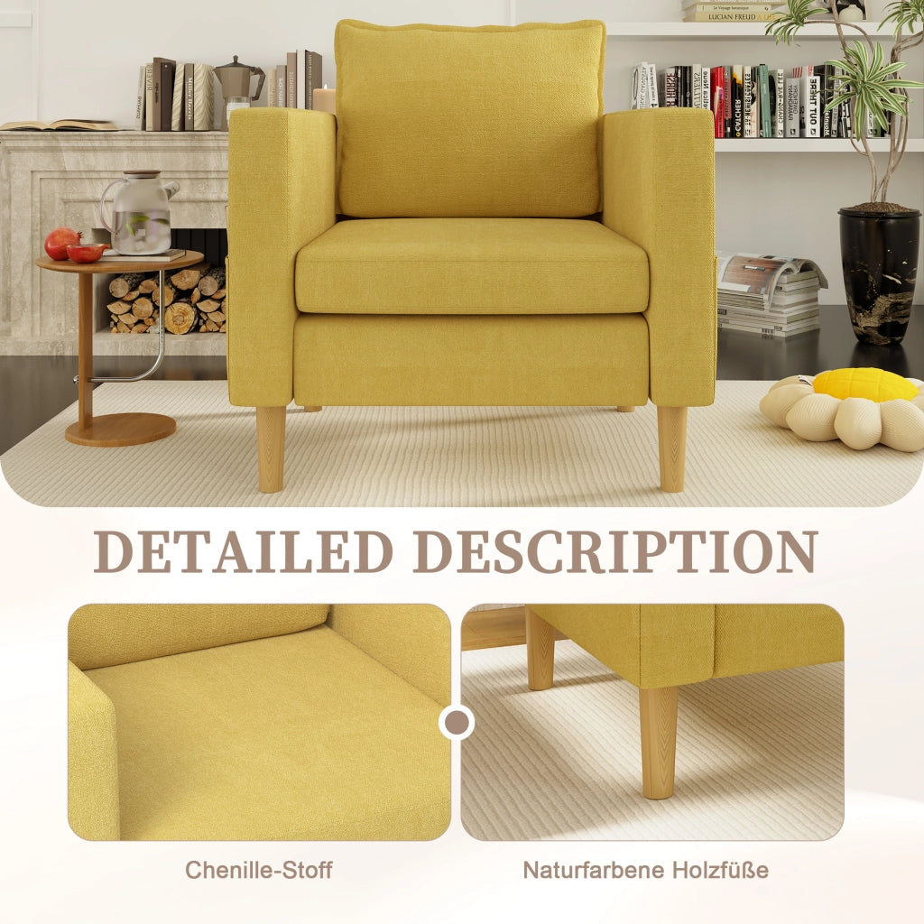 POLTRONA Relax 71x68x82 cm Chenille Senape con tasche laterali