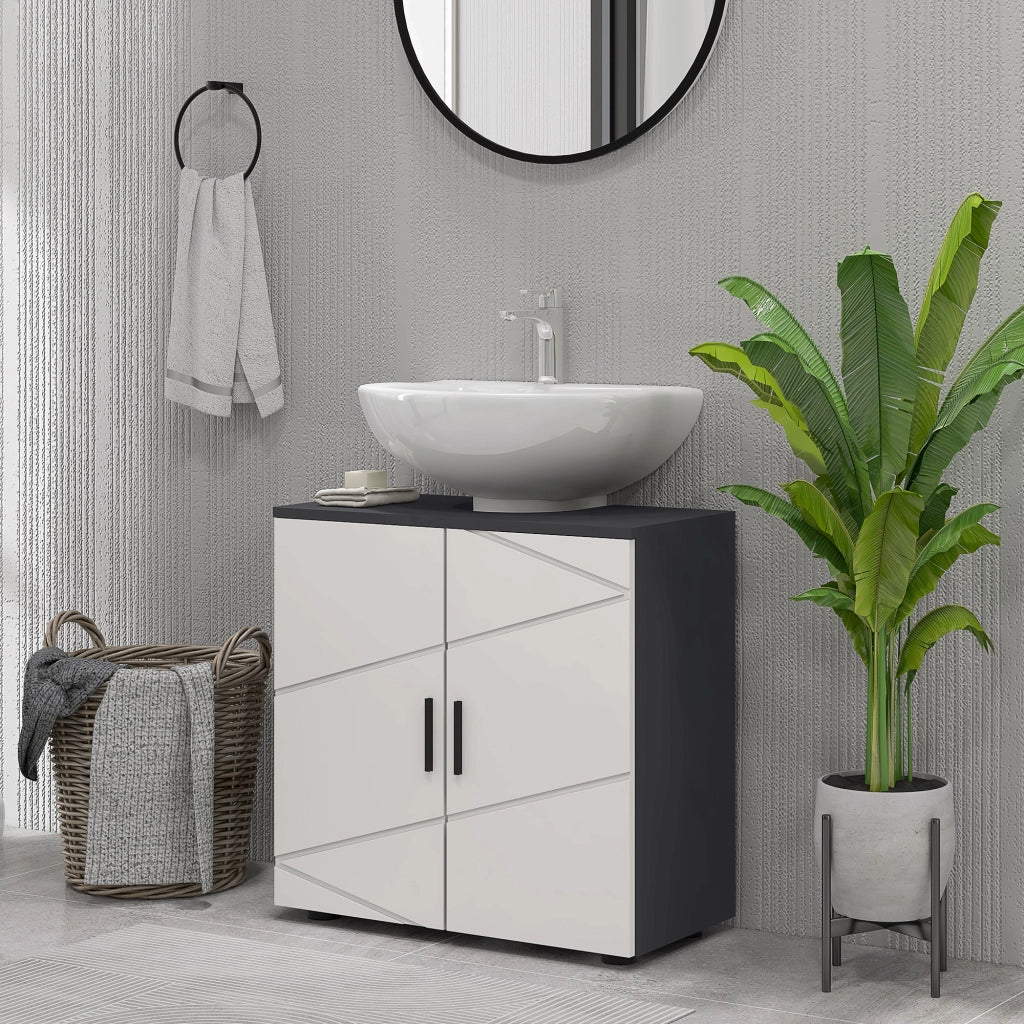 Mobile Sottolavabo Bagno con Armadietto 2 Ante ¨C Zephmum ¨C Grigio 60x30x60cm