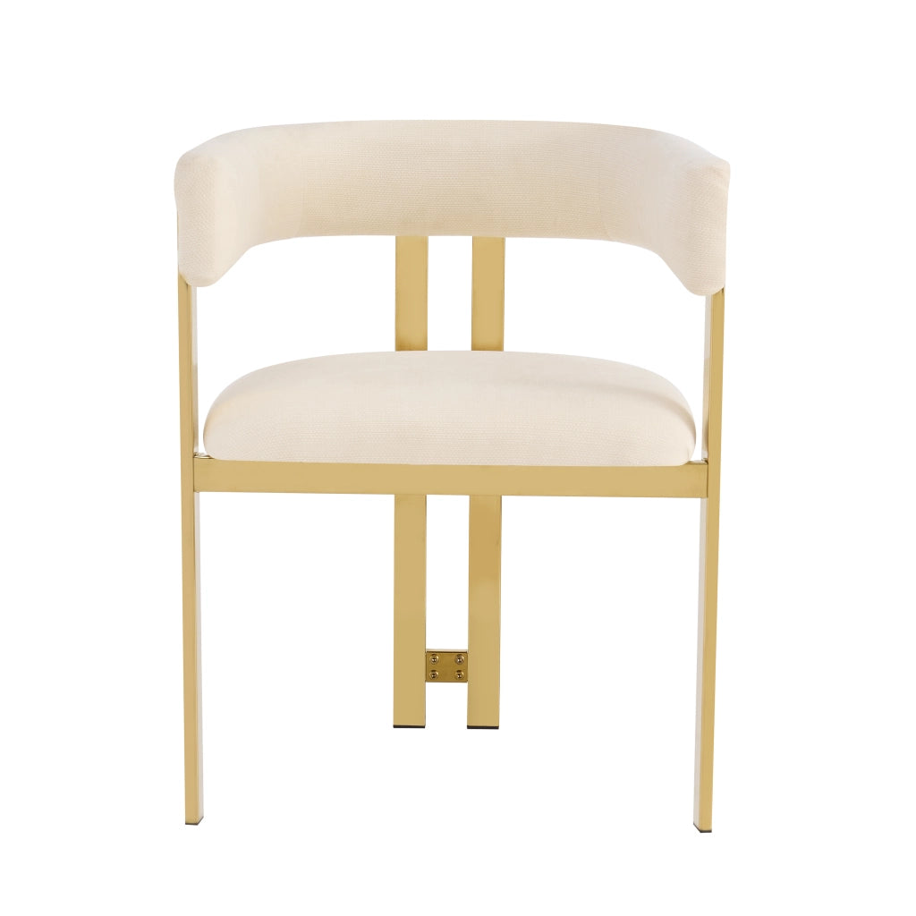 2 sedie da pranzo in chenille beige e oro, schienale semicircolare, struttura in metallo, set da 2