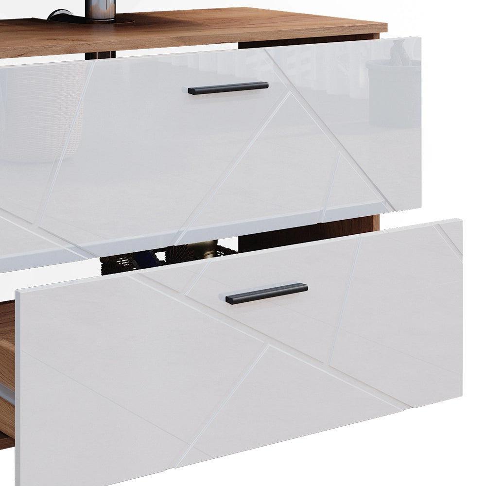 Vicco Set di mobili da bagno Bianco lucido/oro power oak 3 pezzi, base 80 cm