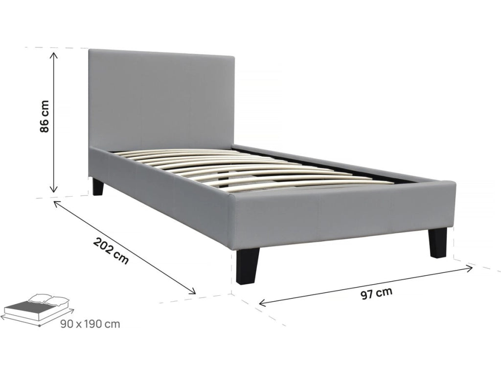 Letto "Lina"- 90 x 190 cm - Grigio chiaro