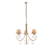 Lampadario 3 Luci Vienna Ferro Avorio E Oro Con Paralumi In Pvc