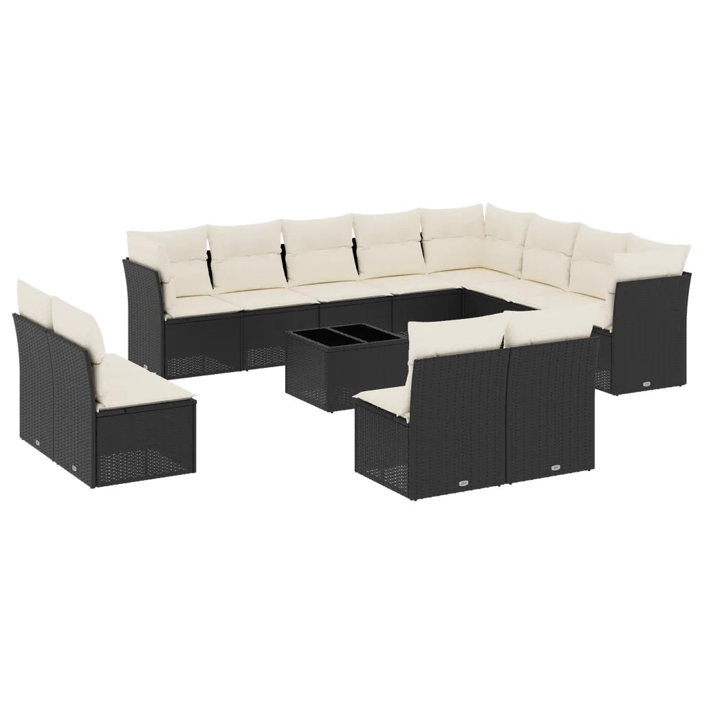 Set Divani da Giardino 13pz con Cuscini Nero in Polyrattan 3250315