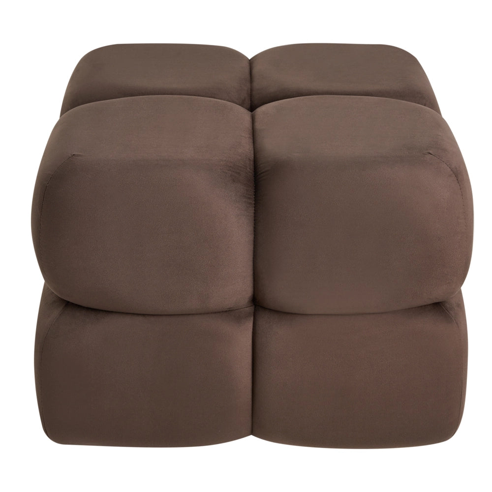 Pouf quadrato in tessuto vellutato marrone scuro elemento d'arredo moderno per salotto o camera da letto