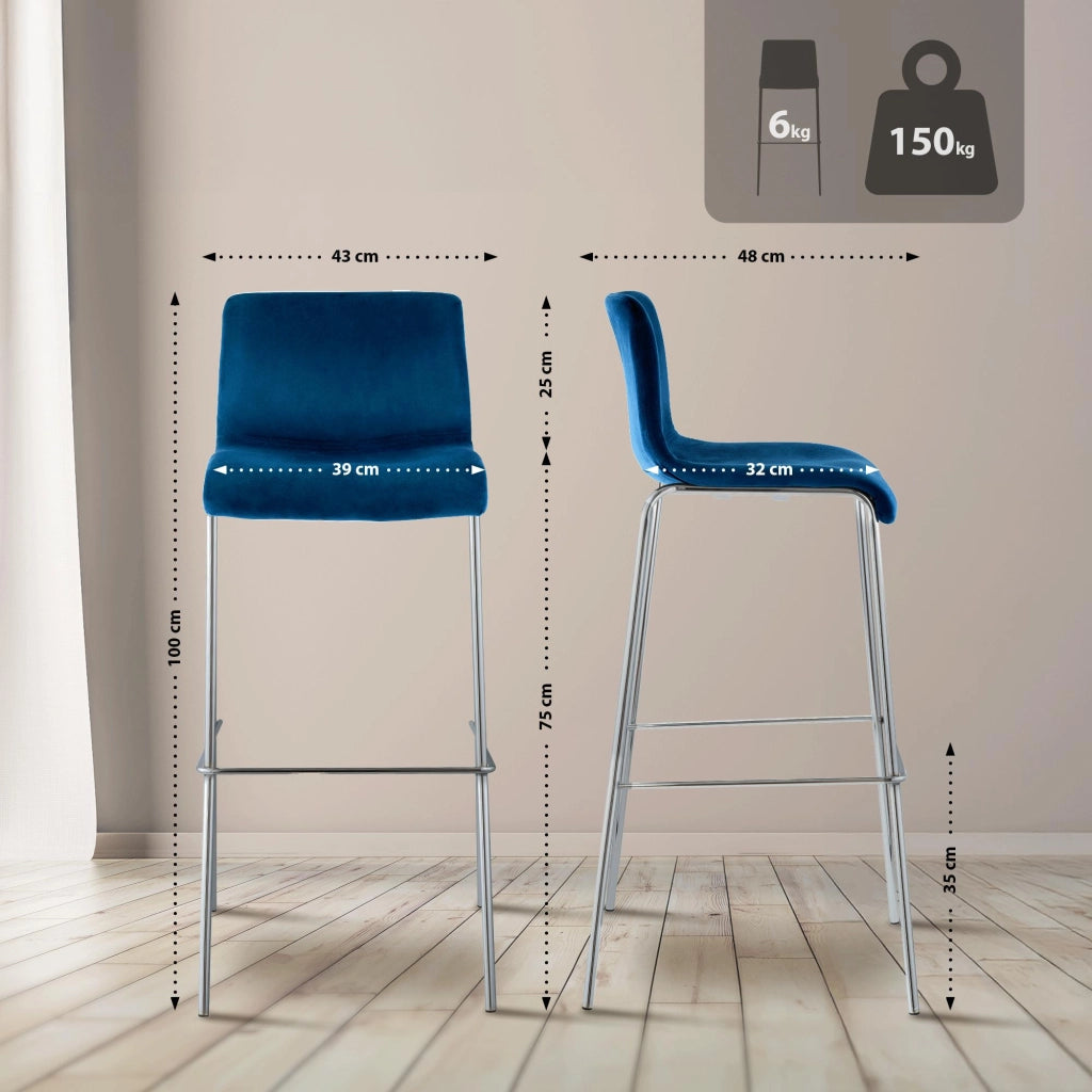 Sgabello Hover Velluto Base a Quattro Gambe Cromata blu