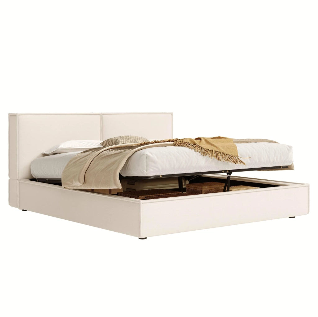Letto matrimoniale con contenitore idraulico; rete a doghe inclusa; 180x200 cm; beige