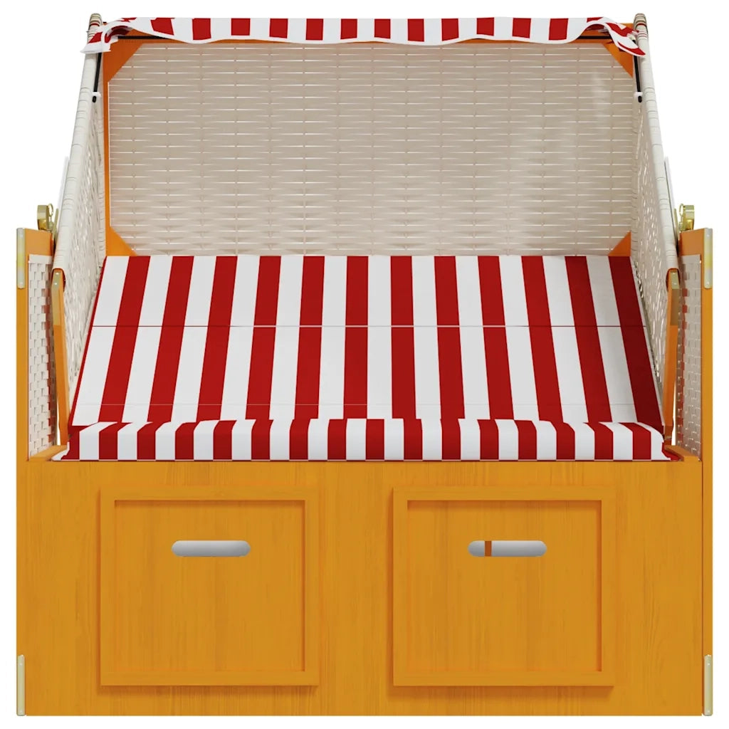 Strandkorb con Tettoia Polyrattan e Legno Massello Rosso Bianco CFW6754368