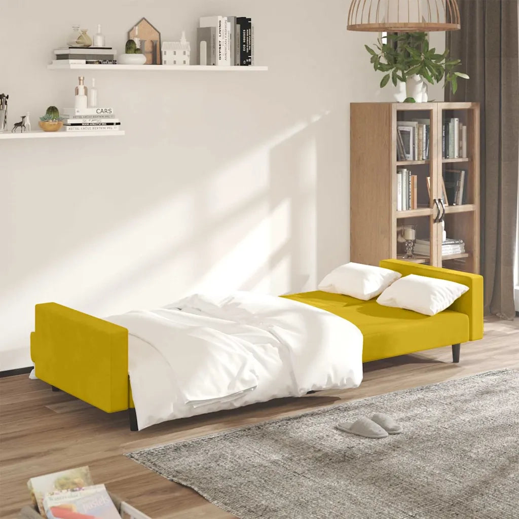Divano Letto a 2 Posti Giallo in Velluto 375944