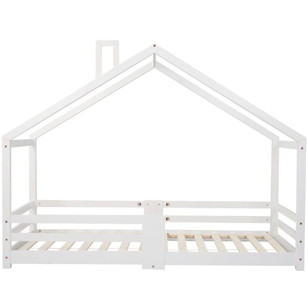 Letto a Casetta Letto Singolo con Sponde; 90×200 cm; Letto per Bambini in Legno Massello; senza Materasso; Bianco