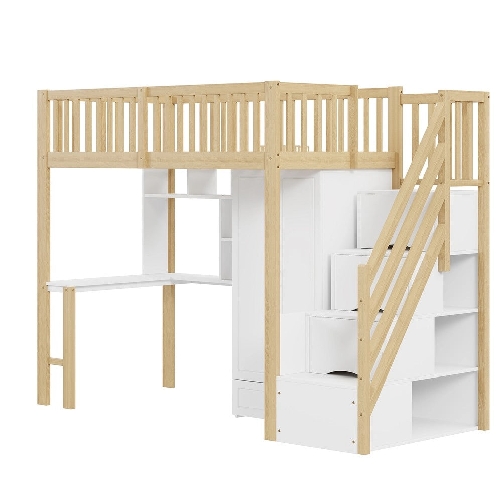 Letto a Soppalco con Armadio, Ripiani e Tavolo ¨C MINIMAL ¨C Legno 90x200