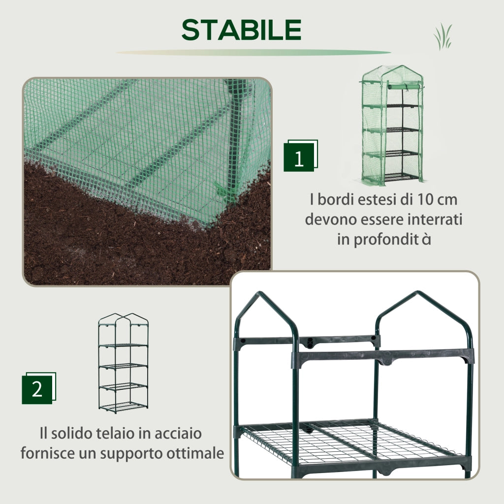 EasyComfort Serra per Piante Verticale con Scaffale a 4 Ripiani in Acciaio e PE Verde Scuro, 70x50x160cm