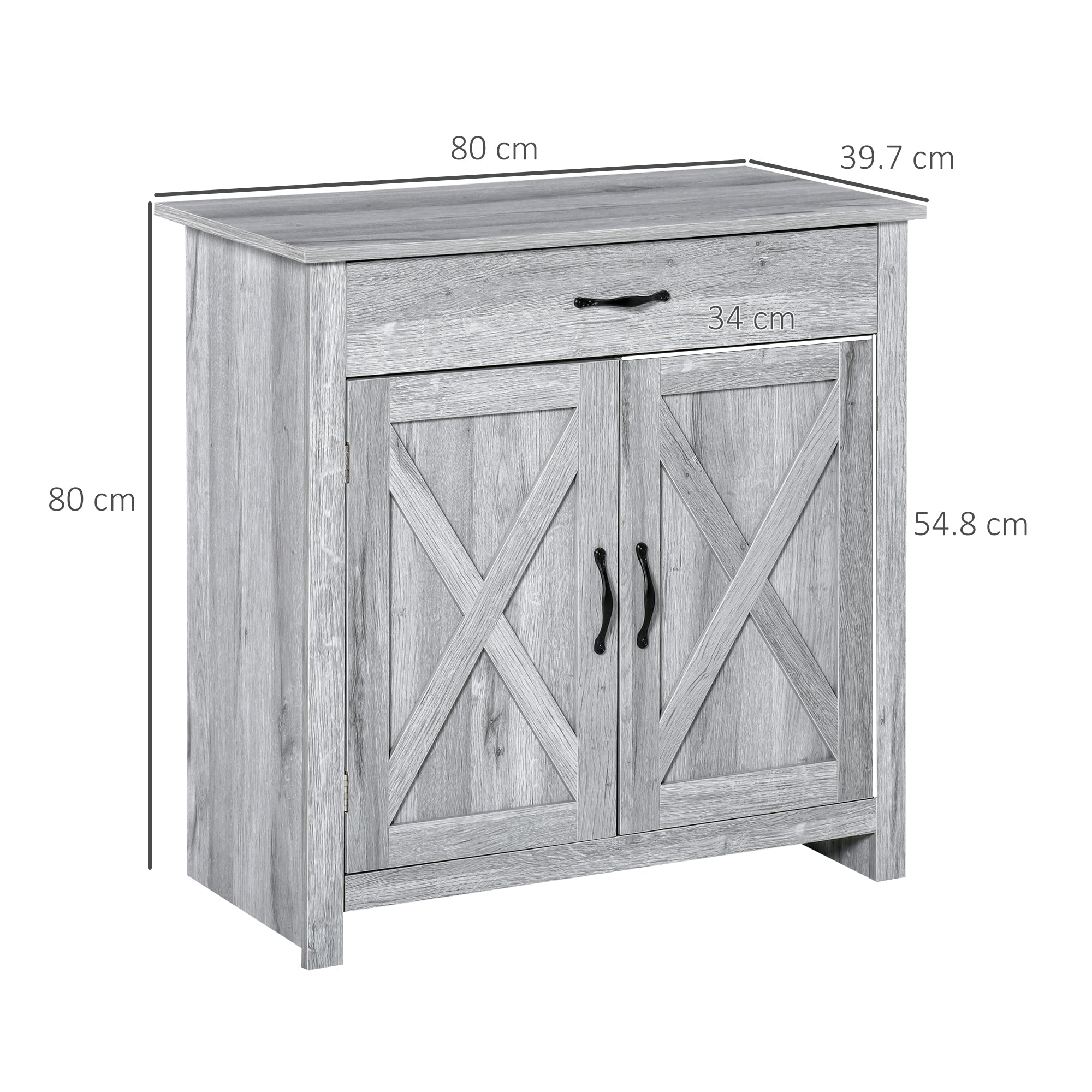 Credenza Cucina Country con Armadietto a 2 Ante e Cassetto 80x39.7x80cm Grigio