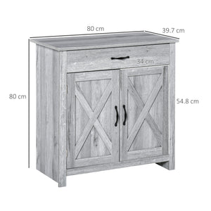 Credenza Cucina Country con Armadietto a 2 Ante e Cassetto 80x39.7x80cm Grigio