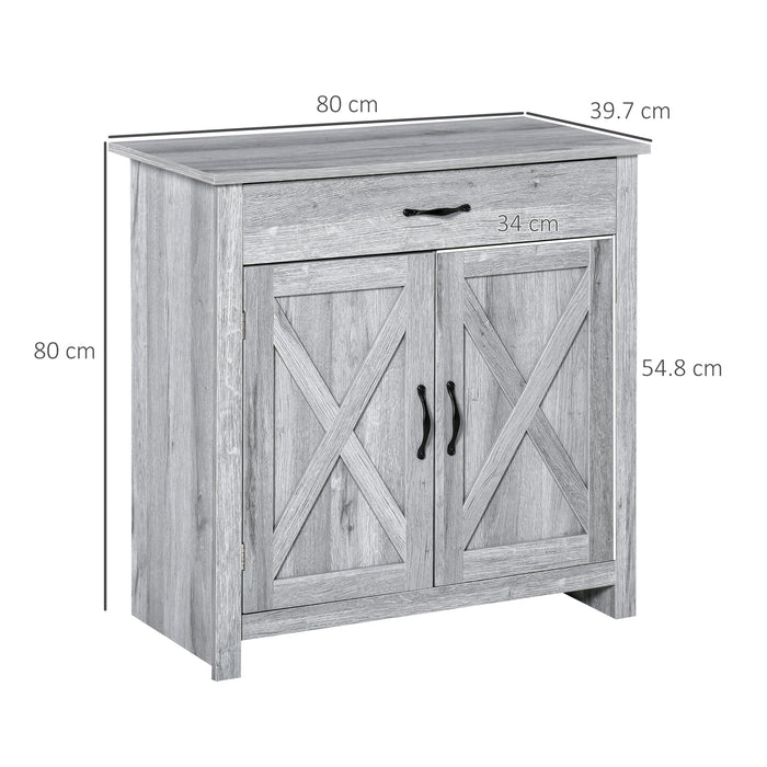 Credenza Cucina Country con Armadietto a 2 Ante e Cassetto 80x39.7x80cm Grigio