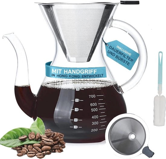 Caffettiera 800 ml con filtro permanente - vetro borosilicato e maniglia per 6-8 tazze