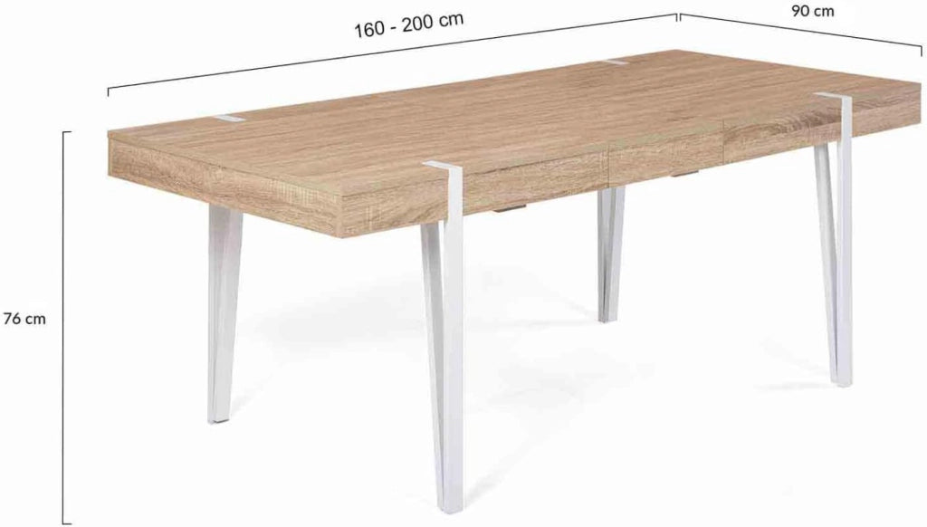 AUSTRIA Tavolo da pranzo rettangolare allungabile per 6-10 persone con gambe a spillo bianche 160-200 cm