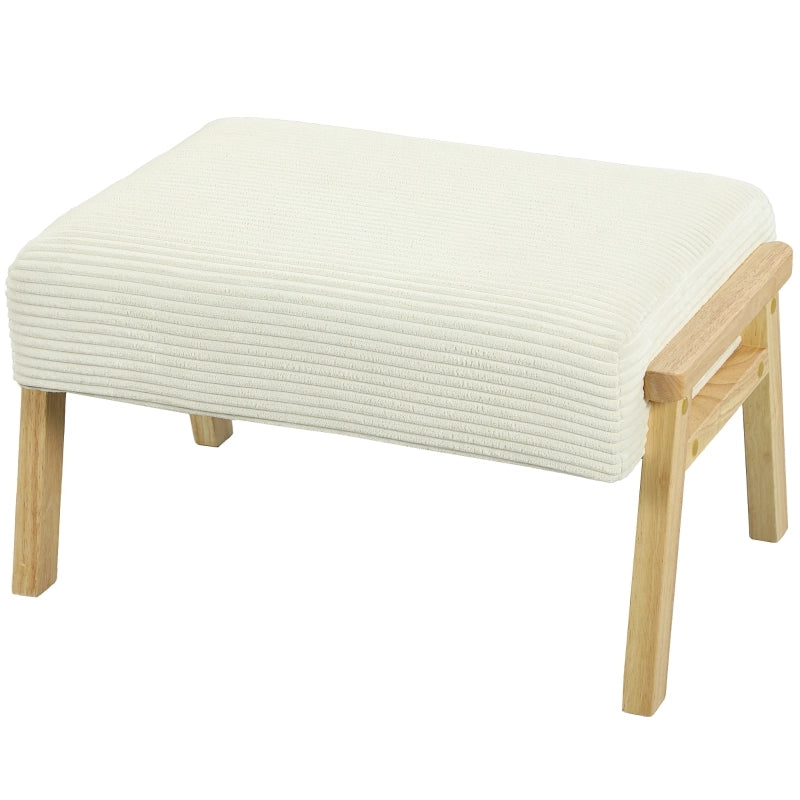 Pouf contenitore imbottito in velluto a coste, seduta in schiuma, gambe in legno di caucciù, crema