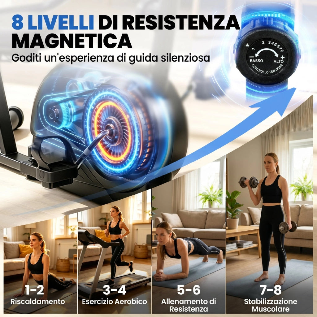 Cyclette Reclinata per Anziani 136x56x106 cm con Bluetooth Connettività App Ruote in Metallo Blu