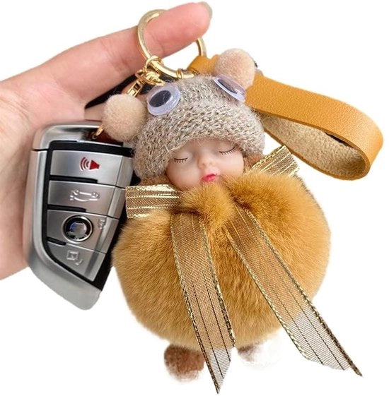 Sleutelhanger Pluche Pompom - Mini Sleutelhanger Babypop - Sleutelhanger Auto - Sleutelhanger per Borsa - Dimensioni circa 20 cm
