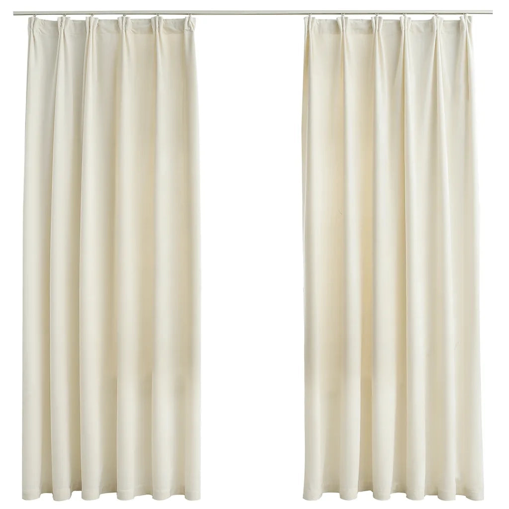 Tende Oscuranti con Ganci 2 pz Crema in Velluto 140x175 cm 134516
