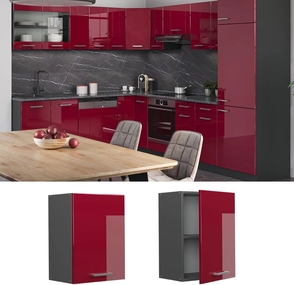Pensile da cucina R-Line, Rosso lucido, 45 cm, per la libera combinazione all'interno di sistemi cucina modulari
