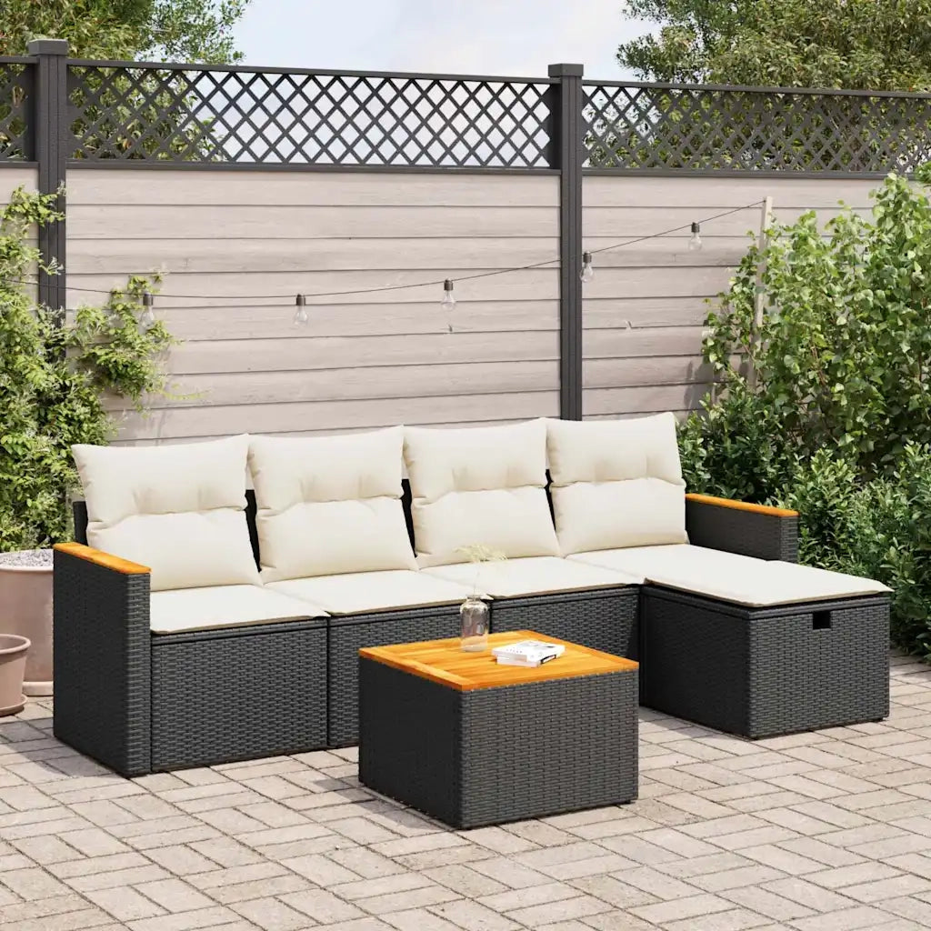 Set Divano da Giardino 6 pz con Cuscini Nero in Polyrattan 3325906