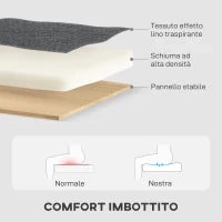 Divano Letto 3 Posti con Chaise e Spazio Contenitore, in Tessuto Effetto Lino, 197x129x85 cm, Grigio Carbone
