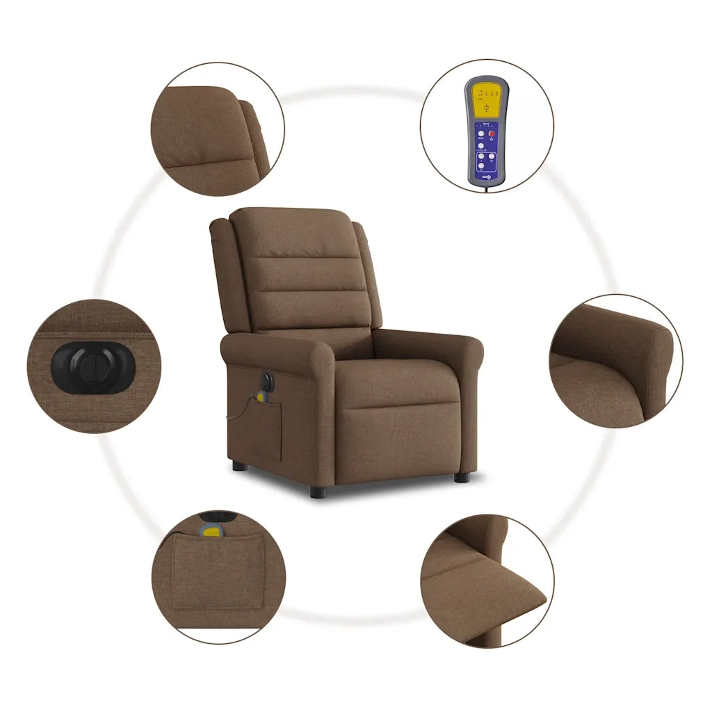 Poltrona Massaggiante | Sedia Relax Reclinabile Elettrica Marrone in Tessuto