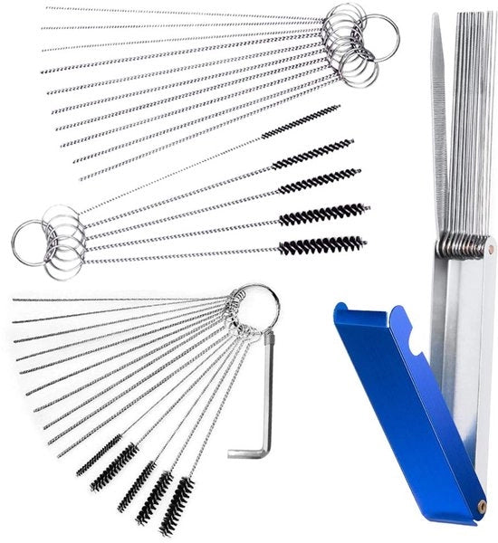 Set di pulizia carburatore a 4 pezzi, kit di pulizia a 13 fili, 20 aghi di pulizia, 10 setole in nylon, chiave in acciaio inossidabile per motocicletta ATV scooter macchina a laser carburatore