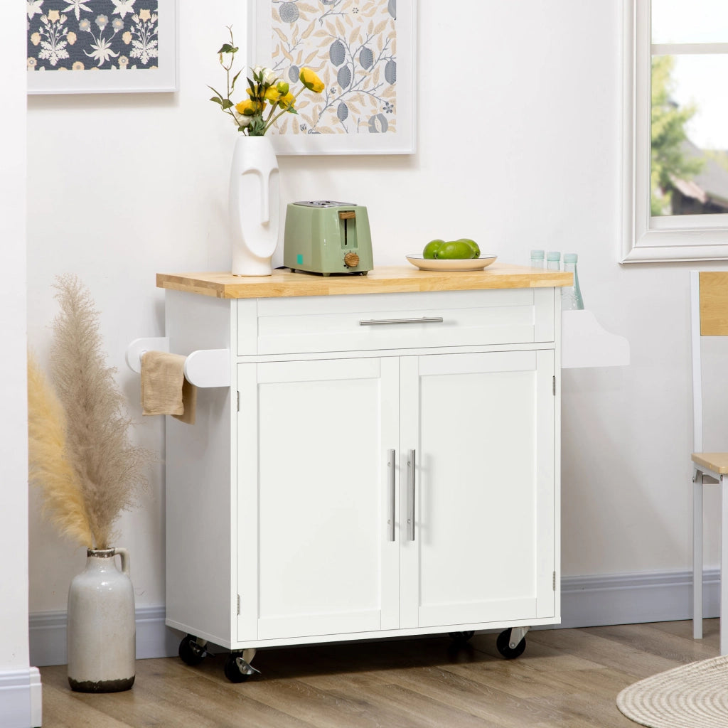 Carrello da Cucina con 1 Cassetto; Armadietto; Portaspezie e Portaasciugamani; con Ruote; 109 x 40 x 89 cm